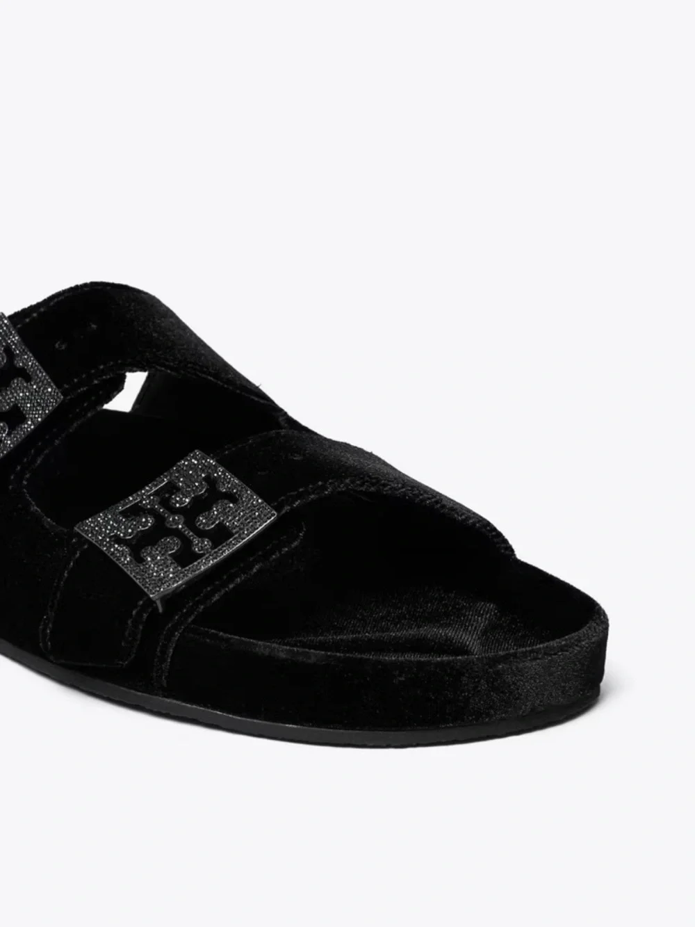 Tory Burch Black Velvet Double-Strap Slide Sandals
